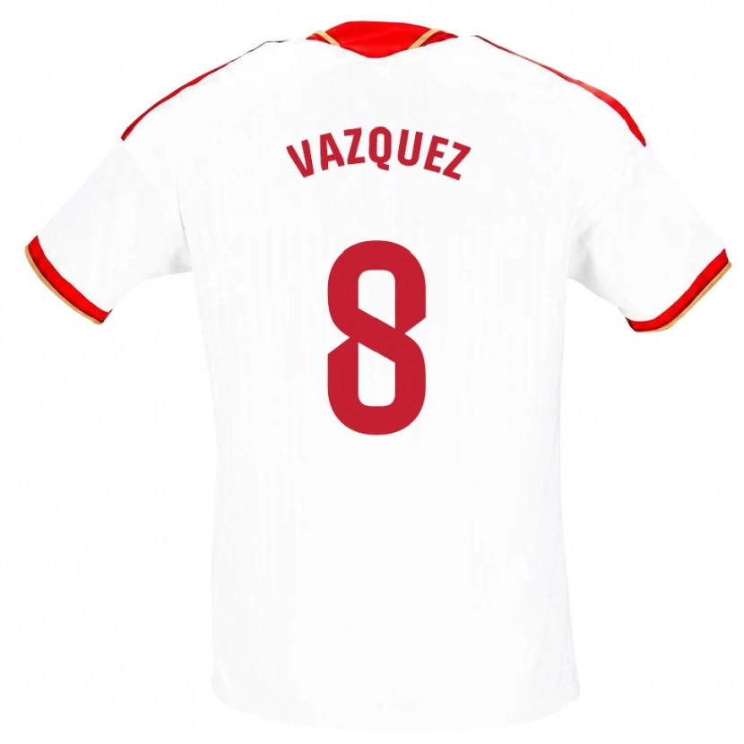 Danxen Børn Manolo Vazquez #8 Hvid Rød Hjemmebane Spillertrøjer 2026/27 Trøje T-Shirt