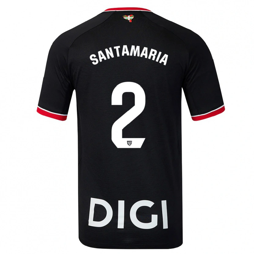 Danxen Børn Unai Santamaría #2 Sort Hvid Rød Udebane Spillertrøjer 2026/27 Trøje T-Shirt
