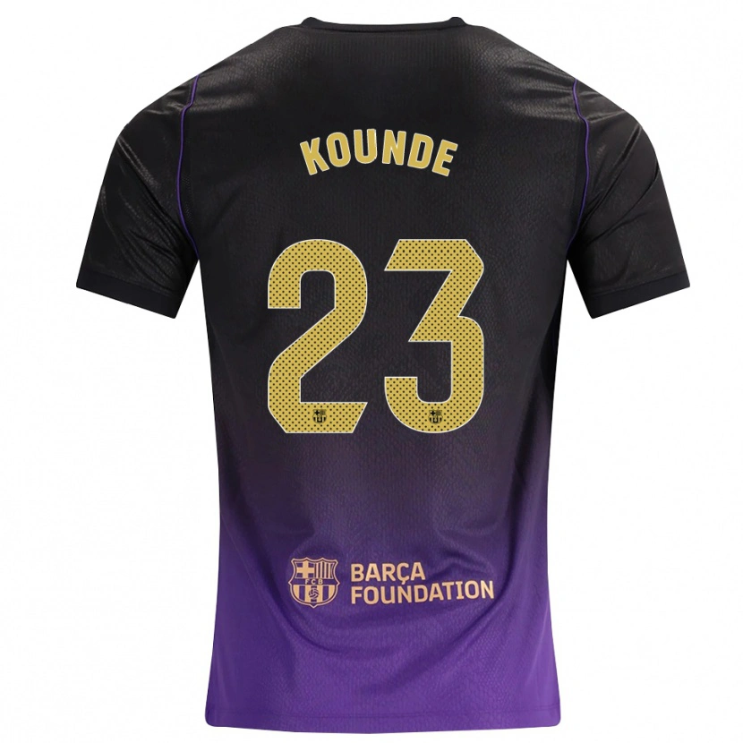 Danxen Børn Jules Koundé #23 Lilla Gul Sort Udebane Spillertrøjer 2026/27 Trøje T-Shirt