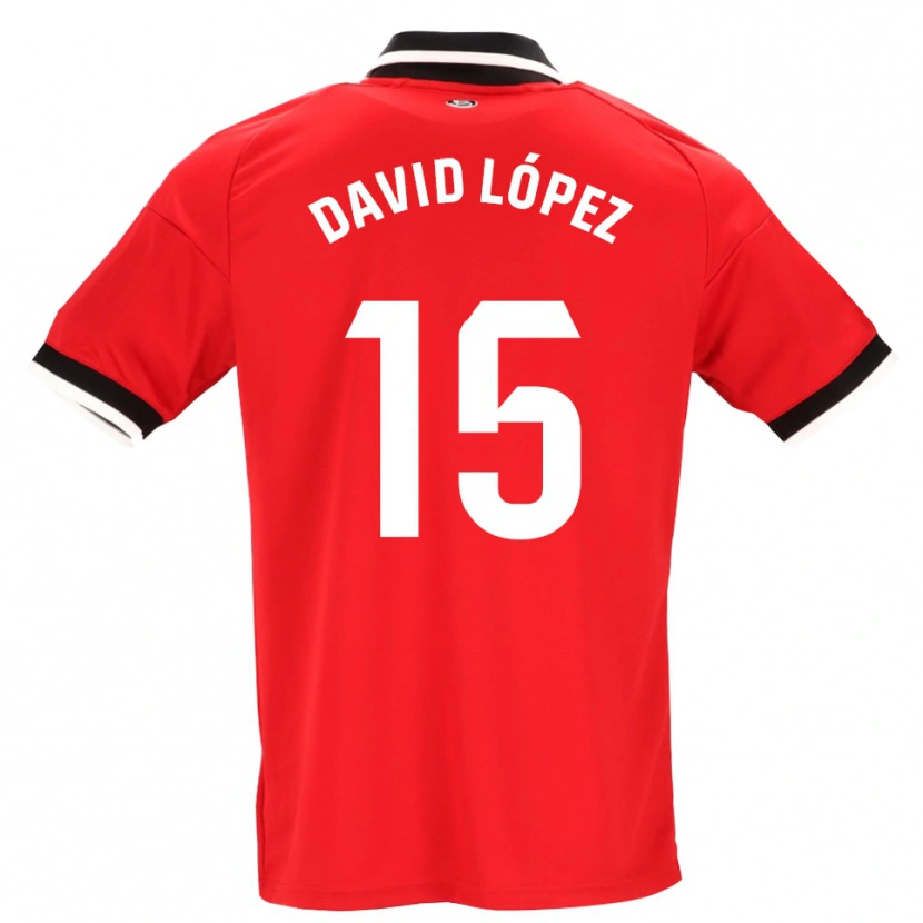 Danxen Børn David López #15 Sort Hvid Rød Udebane Spillertrøjer 2026/27 Trøje T-Shirt