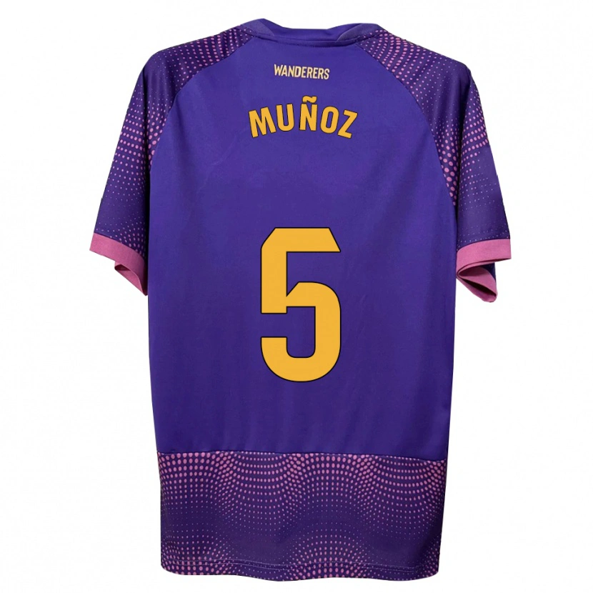 Danxen Børn Ismael Muñoz #5 Lilla Hvid Pink Udebane Spillertrøjer 2026/27 Trøje T-Shirt