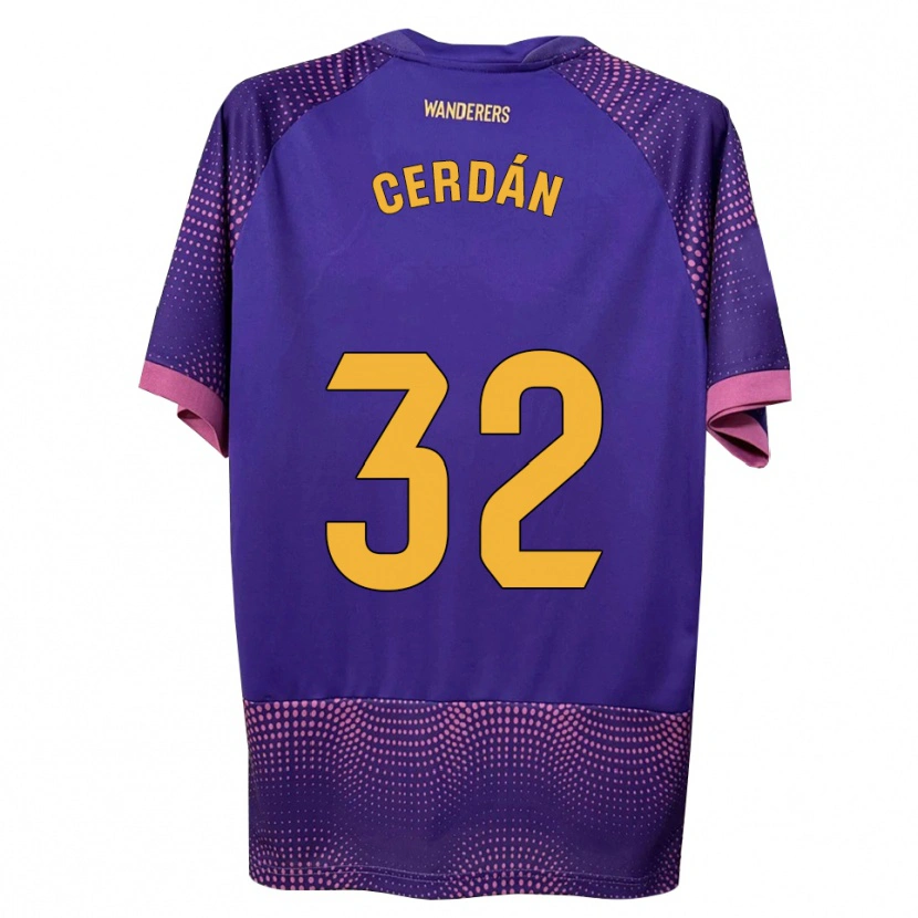 Danxen Børn Pablo Cerdán #32 Lilla Hvid Pink Udebane Spillertrøjer 2026/27 Trøje T-Shirt