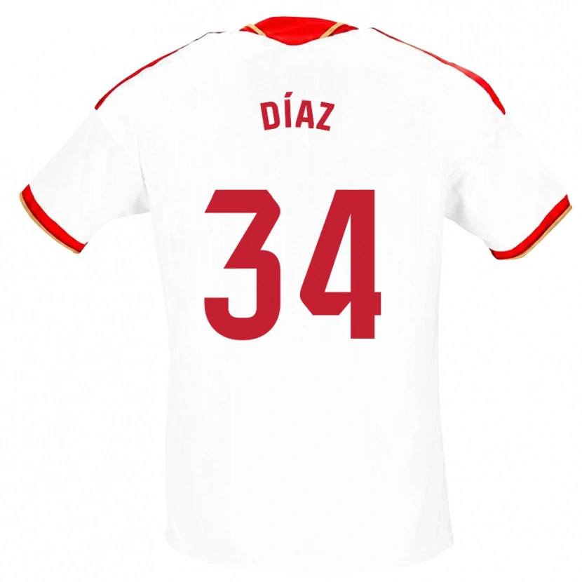 Danxen Mænd Mario Díaz #34 Hvid Rød Hjemmebane Spillertrøjer 2026/27 Trøje T-Shirt
