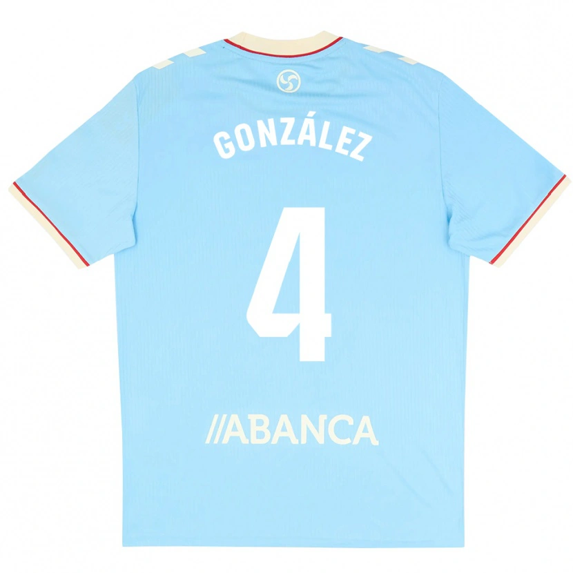 Danxen Kvinder Paula González #4 Himmelblå Hvid Rød Hjemmebane Spillertrøjer 2026/27 Trøje T-Shirt