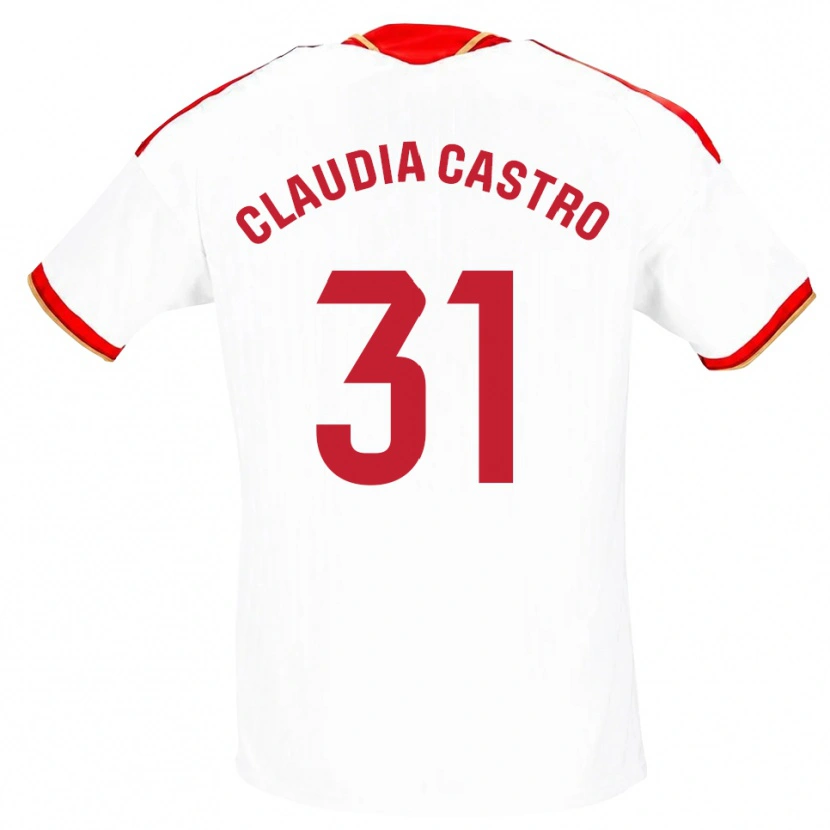 Danxen Kvinder Claudia Castro Romero #31 Hvid Rød Hjemmebane Spillertrøjer 2026/27 Trøje T-Shirt