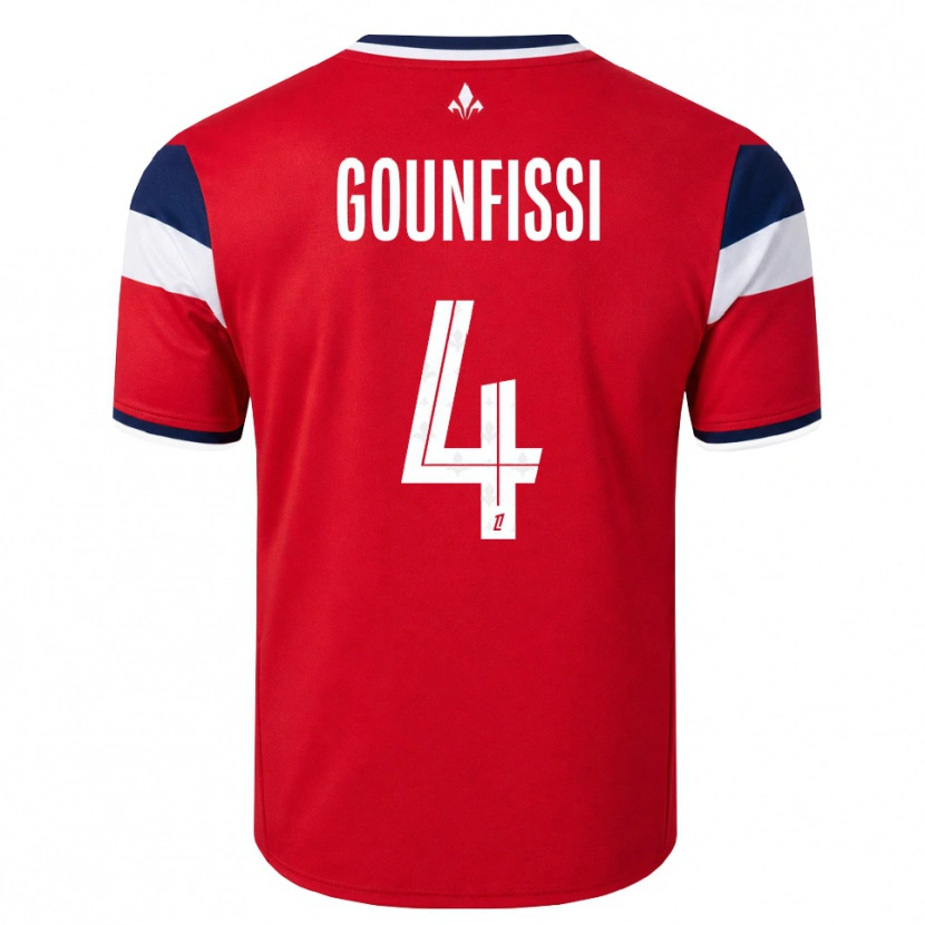 Danxen Børn Mouad Gounfissi #4 Rød Hvid Kongeblå Hjemmebane Spillertrøjer 2026/27 Trøje T-Shirt