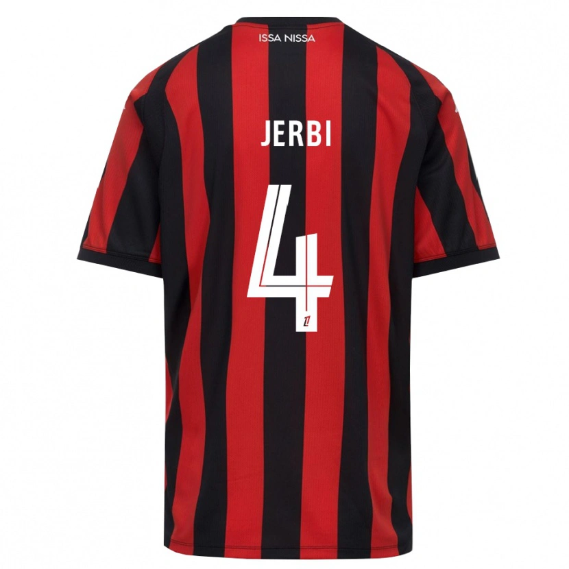 Danxen Børn Rayan Jerbi #4 Rød Sort Hvid Hjemmebane Spillertrøjer 2026/27 Trøje T-Shirt