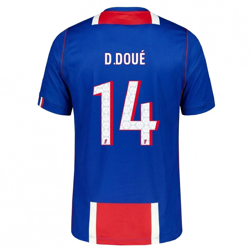 Danxen Børn Désiré Doué #14 Rød Hvid Blå Hjemmebane Spillertrøjer 2026/27 Trøje T-Shirt