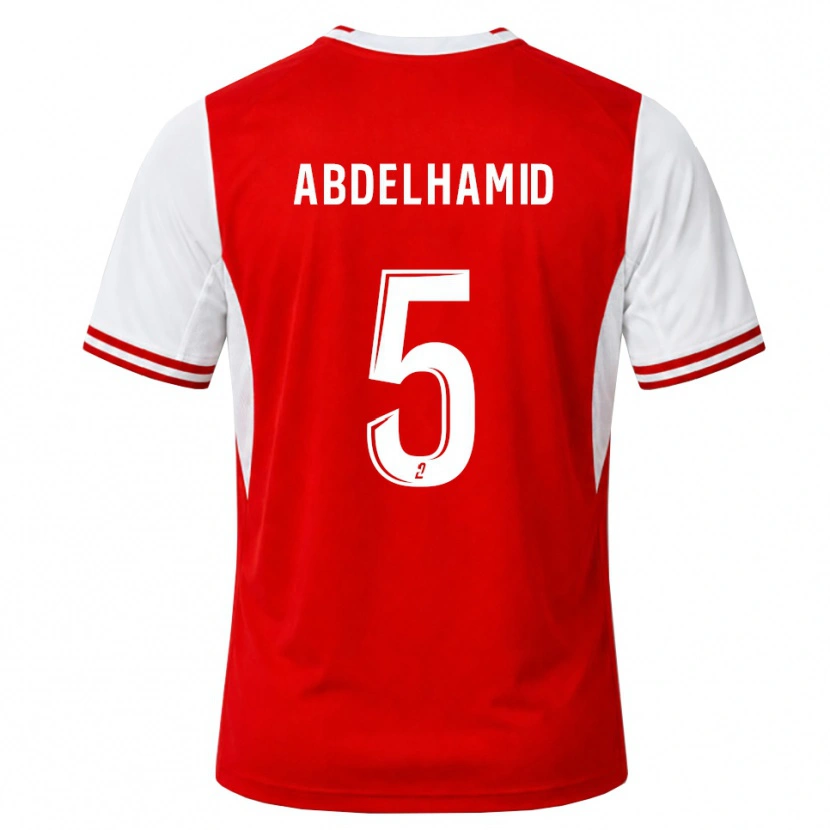 Danxen Børn Yunis Abdelhamid #5 Rød Hvid Hjemmebane Spillertrøjer 2026/27 Trøje T-Shirt
