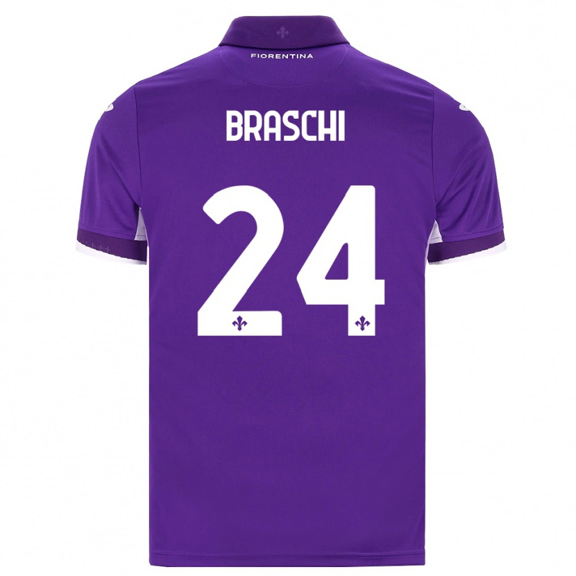 Danxen Børn Riccardo Braschi #24 Lilla Hvid Pink Hjemmebane Spillertrøjer 2026/27 Trøje T-Shirt