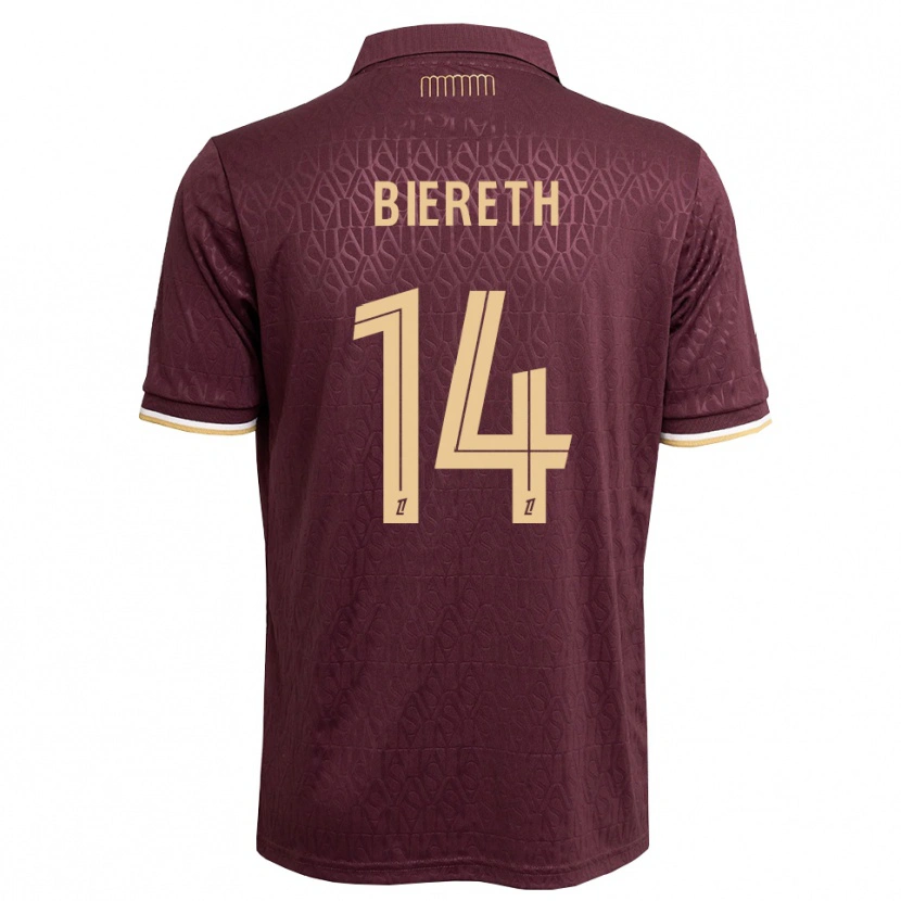 Danxen Børn Mika Biereth #14 Mørkerød Sandfarvet Udebane Spillertrøjer 2026/27 Trøje T-Shirt