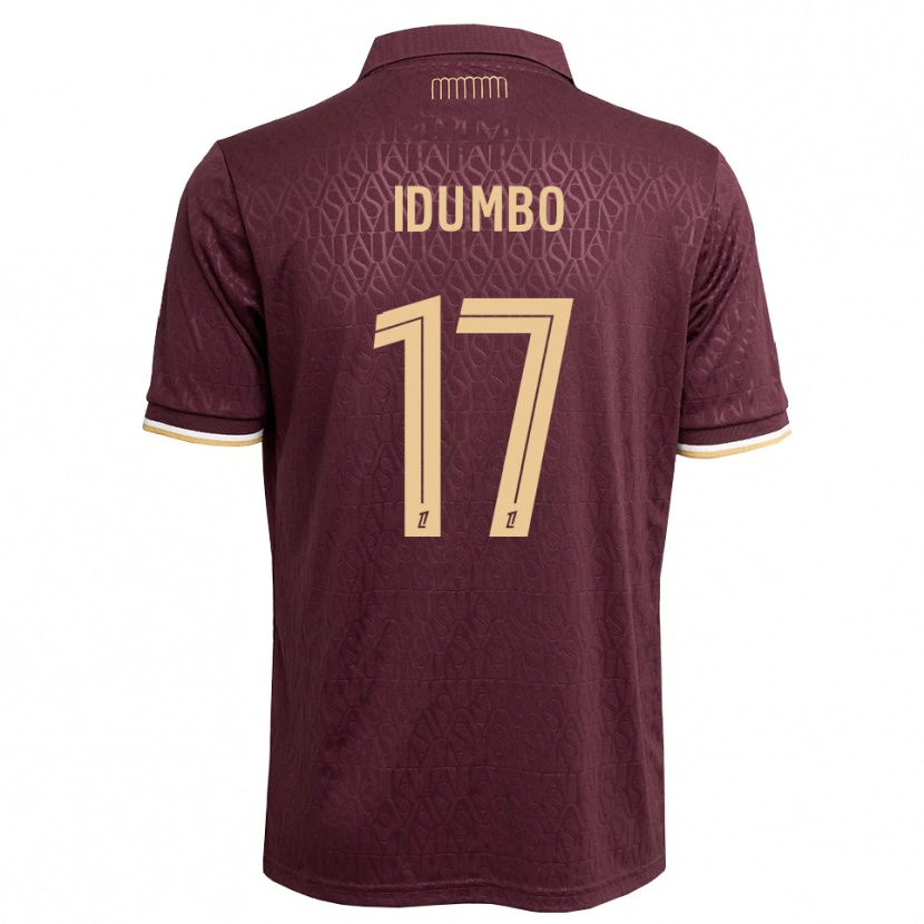 Danxen Børn Stanis Idumbo #17 Mørkerød Sandfarvet Udebane Spillertrøjer 2026/27 Trøje T-Shirt
