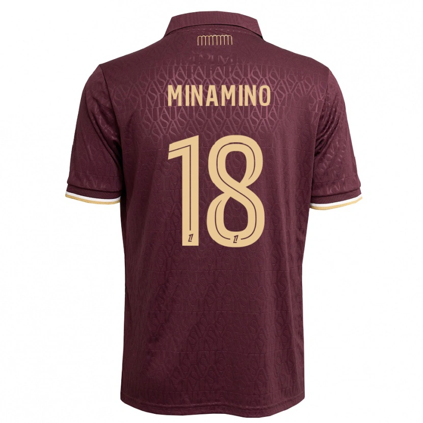 Danxen Børn Takumi Minamino #18 Mørkerød Sandfarvet Udebane Spillertrøjer 2026/27 Trøje T-Shirt