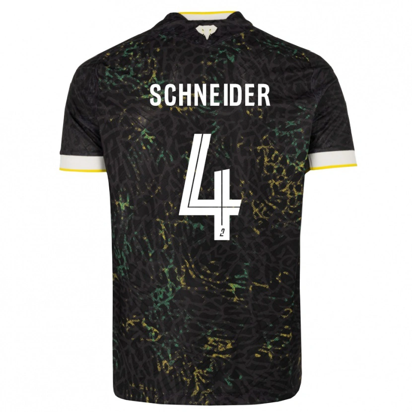 Danxen Børn Octave Schneider #4 Sort Hvid Gul Udebane Spillertrøjer 2026/27 Trøje T-Shirt
