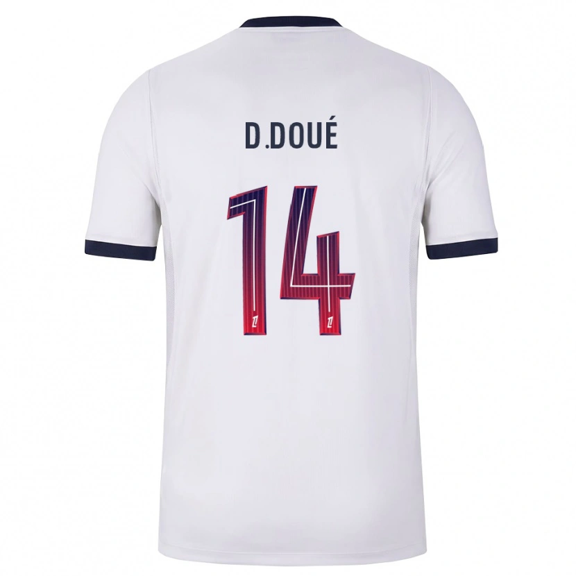 Danxen Børn Désiré Doué #14 Hvid Sort Rød Udebane Spillertrøjer 2026/27 Trøje T-Shirt