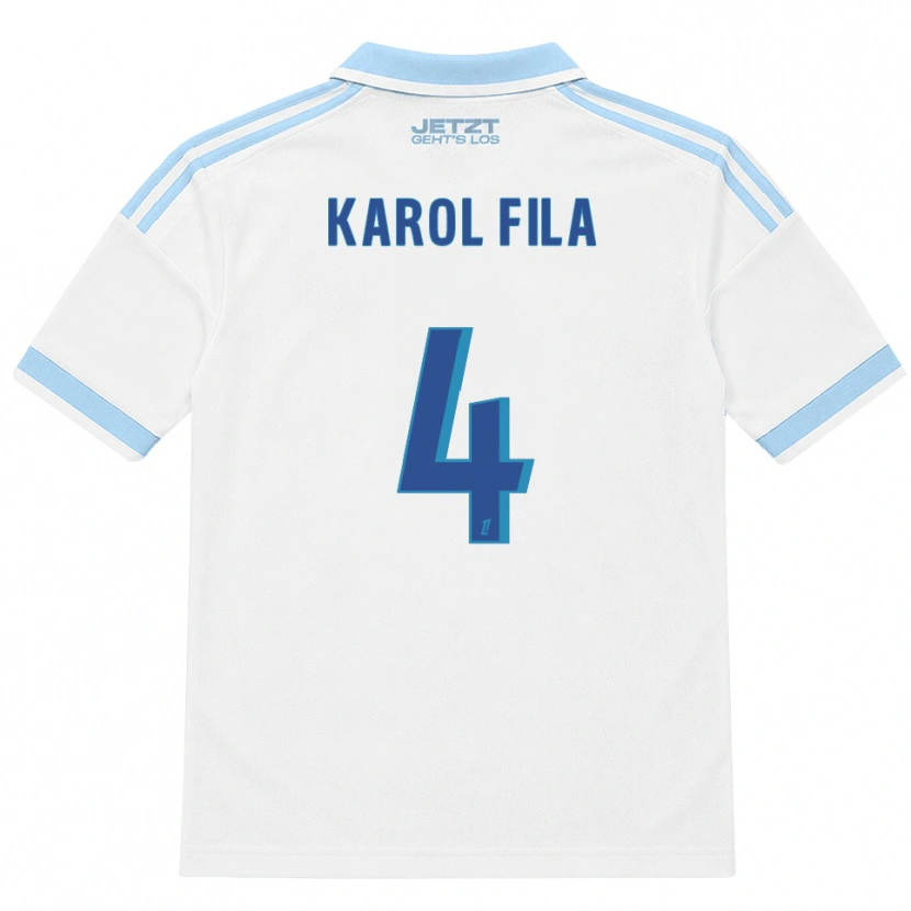 Danxen Børn Karol Fila #4 Lys Himmelblå Hvid Rød Udebane Spillertrøjer 2026/27 Trøje T-Shirt