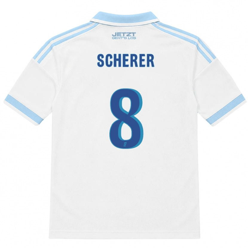 Danxen Børn Louis Scherer #8 Lys Himmelblå Hvid Rød Udebane Spillertrøjer 2026/27 Trøje T-Shirt