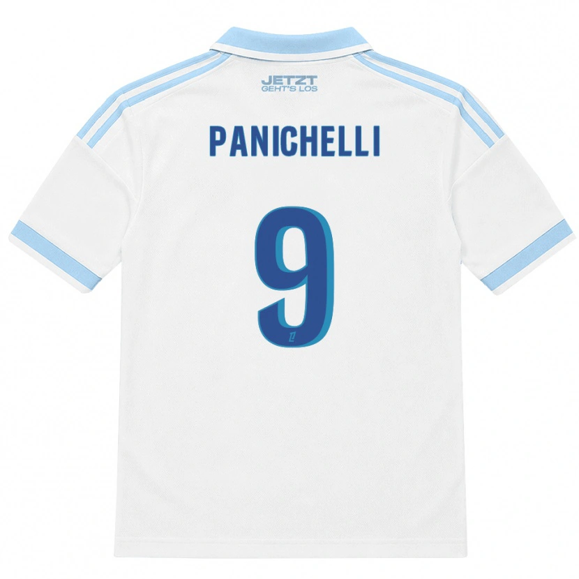 Danxen Børn Joaquín Panichelli #9 Lys Himmelblå Hvid Rød Udebane Spillertrøjer 2026/27 Trøje T-Shirt