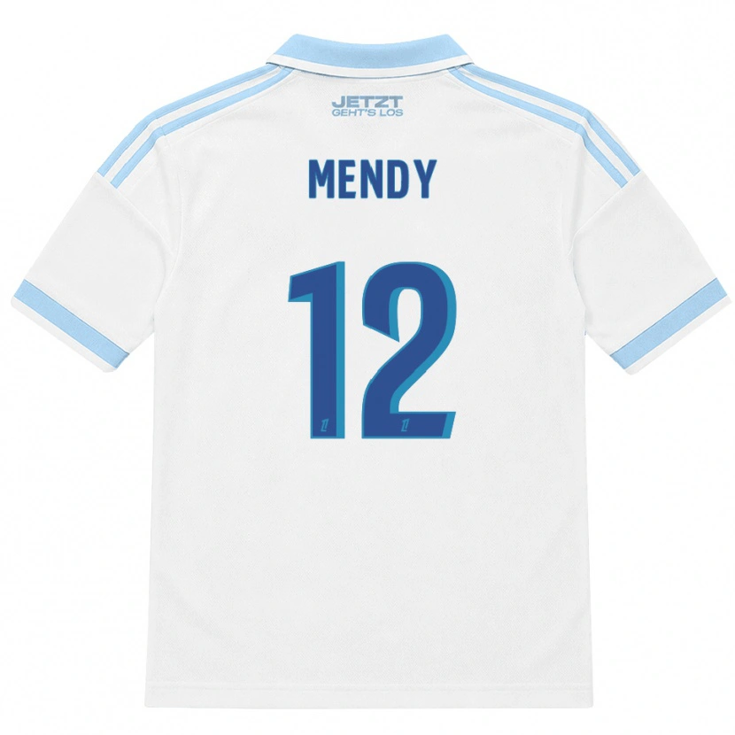 Danxen Børn François Mendy #12 Lys Himmelblå Hvid Rød Udebane Spillertrøjer 2026/27 Trøje T-Shirt