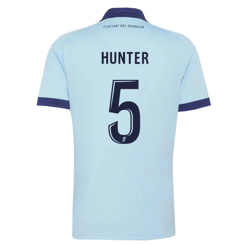 Danxen Børn Sarah Hunter #5 Kornblomstblå Sort Udebane Spillertrøjer 2026/27 Trøje T-Shirt