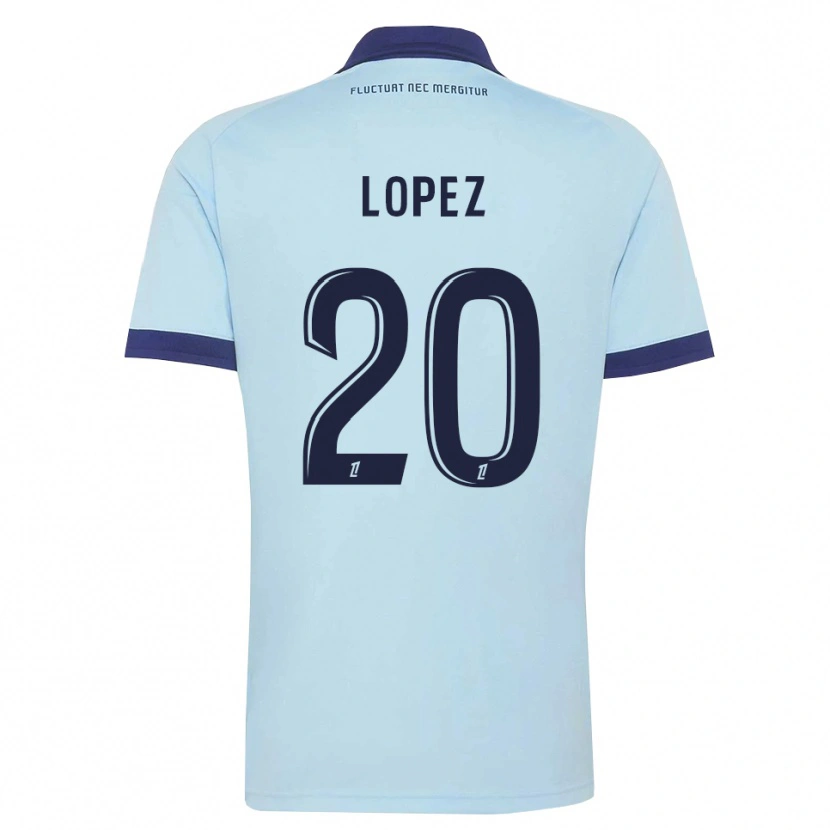 Danxen Børn Julien Lopez #20 Kornblomstblå Sort Udebane Spillertrøjer 2026/27 Trøje T-Shirt