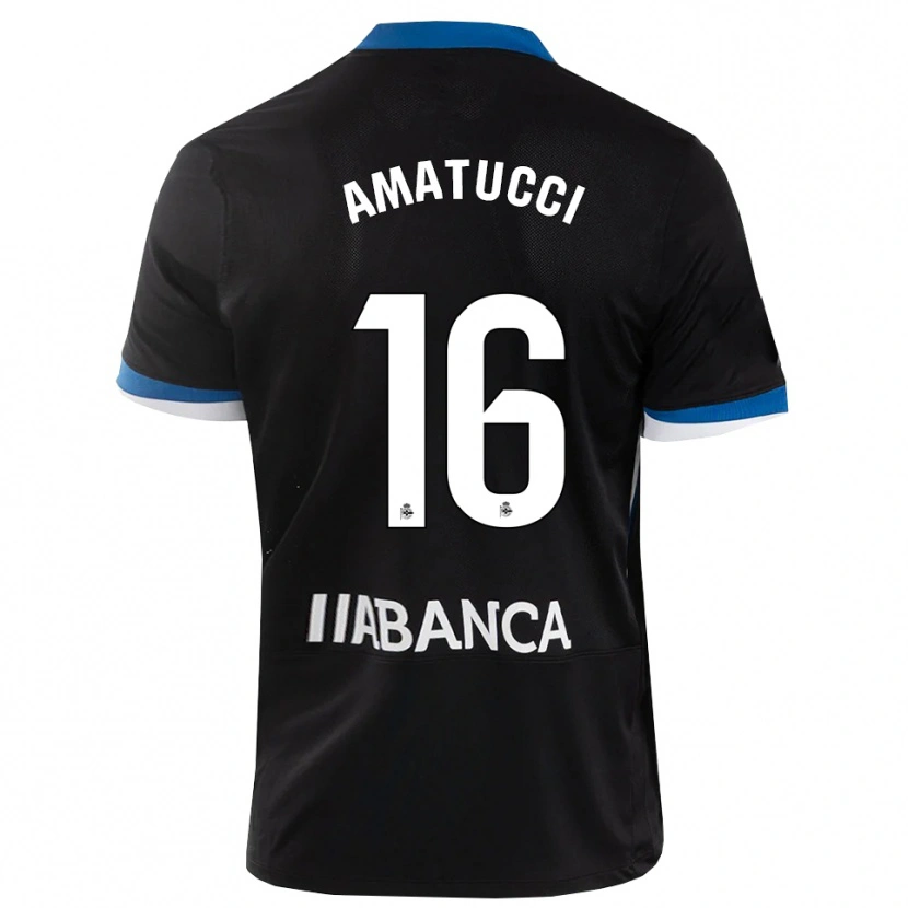 Danxen Børn Lorenzo Amatucci #16 Sort Blå Hvid Udebane Spillertrøjer 2026/27 Trøje T-Shirt