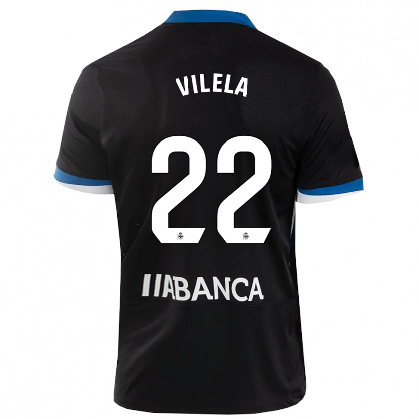 Danxen Børn Rubén Vilela #22 Sort Blå Hvid Udebane Spillertrøjer 2026/27 Trøje T-Shirt
