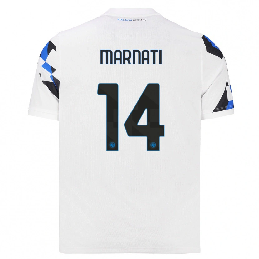 Danxen Børn Sebastiano Marnati #14 Hvid Rød Blå Udebane Spillertrøjer 2026/27 Trøje T-Shirt