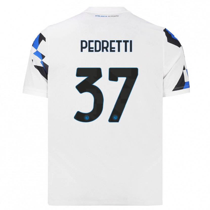 Danxen Børn Mattia Pedretti #37 Hvid Rød Blå Udebane Spillertrøjer 2026/27 Trøje T-Shirt