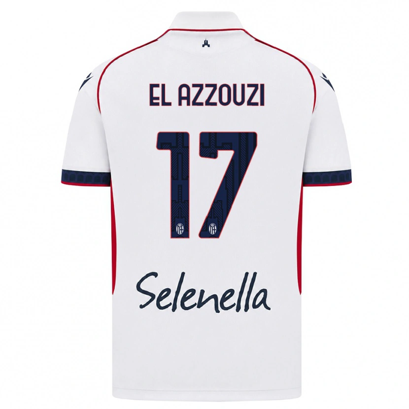 Danxen Mænd Oussama El Azzouzi #17 Hvid Rød Kongelig Blå Udebane Spillertrøjer 2026/27 Trøje T-Shirt