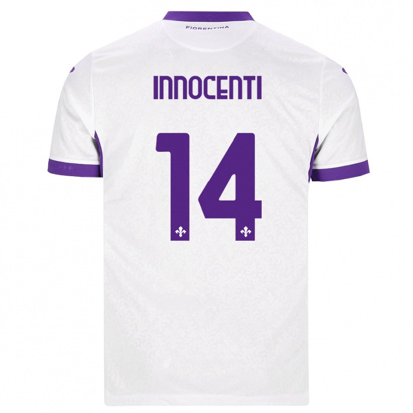 Danxen Mænd Daniele Innocenti #14 Hvid Lilla Udebane Spillertrøjer 2026/27 Trøje T-Shirt