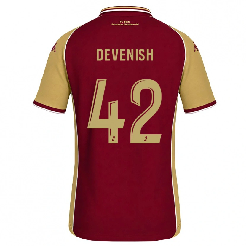Danxen Kvinder Cristian Devenish #42 Gyldenrod Mørkerød Hjemmebane Spillertrøjer 2026/27 Trøje T-Shirt