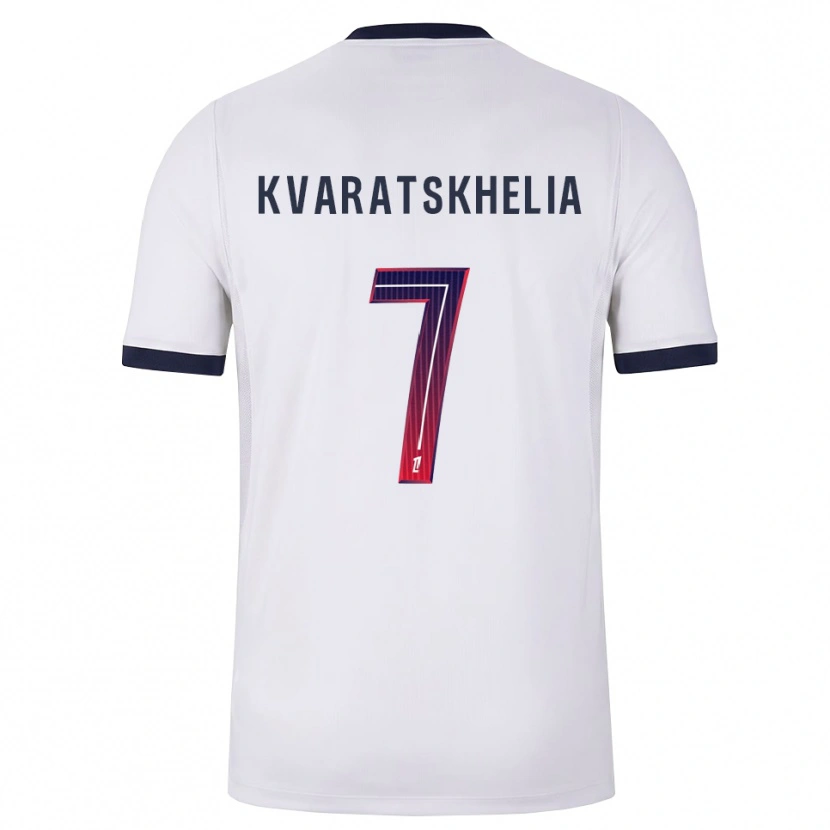 Danxen Kvinder Khvicha Kvaratskhelia #7 Hvid Sort Rød Udebane Spillertrøjer 2026/27 Trøje T-Shirt