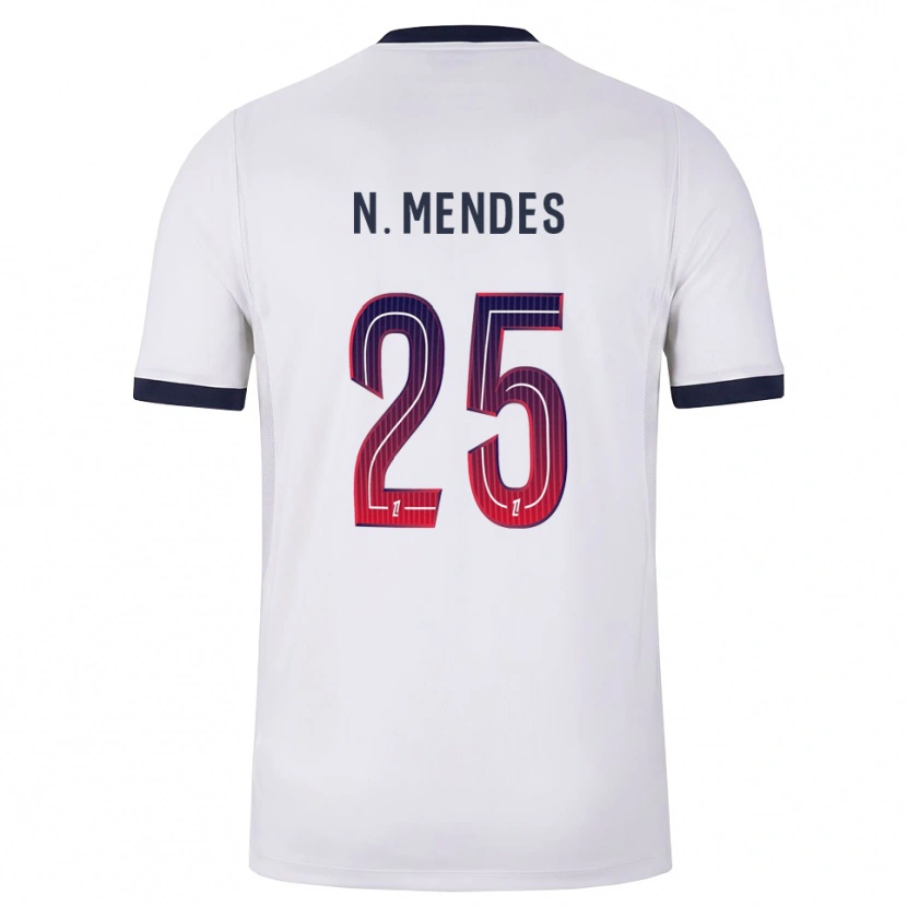 Danxen Kvinder Nuno Mendes #25 Hvid Sort Rød Udebane Spillertrøjer 2026/27 Trøje T-Shirt