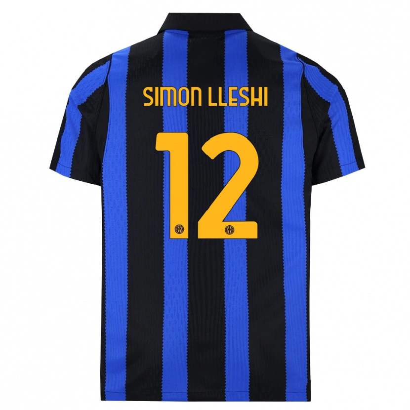 Danxen Børn Simon Lleshi #12 Sort Blå Gul Hjemmebane Spillertrøjer 2026/27 Trøje T-Shirt