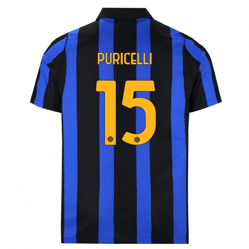 Danxen Børn Lorenzo Puricelli #15 Sort Blå Gul Hjemmebane Spillertrøjer 2026/27 Trøje T-Shirt