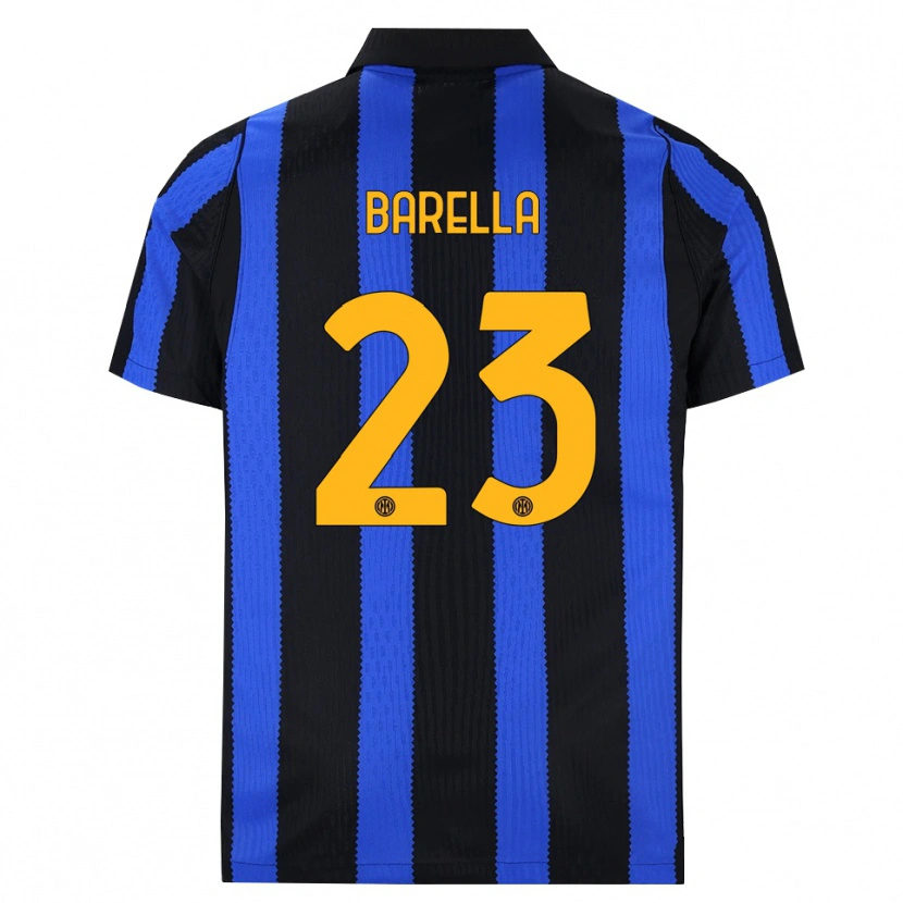 Danxen Børn Nicolò Barella #23 Sort Blå Gul Hjemmebane Spillertrøjer 2026/27 Trøje T-Shirt