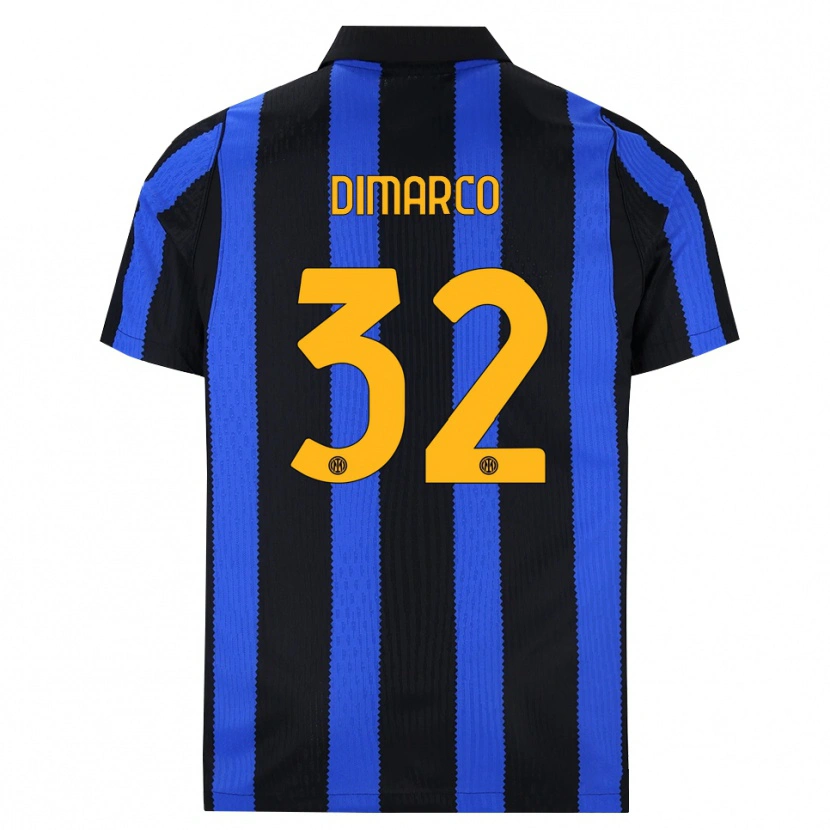 Danxen Børn Federico Dimarco #32 Sort Blå Gul Hjemmebane Spillertrøjer 2026/27 Trøje T-Shirt