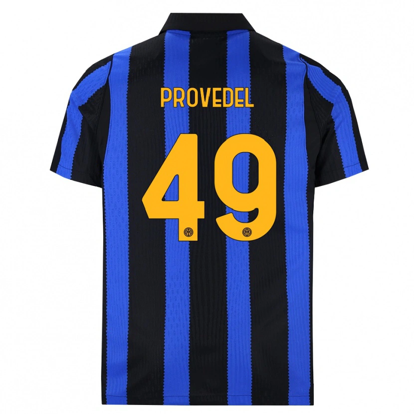 Danxen Børn Ivan Provedel #49 Sort Blå Gul Hjemmebane Spillertrøjer 2026/27 Trøje T-Shirt