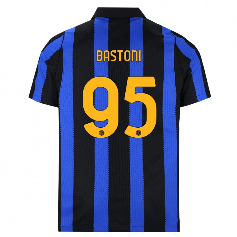 Danxen Børn Alessandro Bastoni #95 Sort Blå Gul Hjemmebane Spillertrøjer 2026/27 Trøje T-Shirt