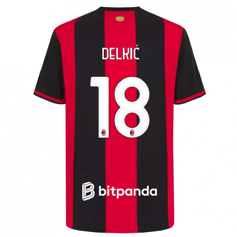 Danxen Børn Dino Delkić #18 Rød Sort Hvid Hjemmebane Spillertrøjer 2026/27 Trøje T-Shirt