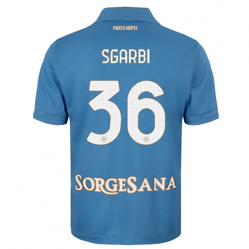 Danxen Børn Lorenzo Sgarbi #36 Tågeblå Hvid Hjemmebane Spillertrøjer 2026/27 Trøje T-Shirt