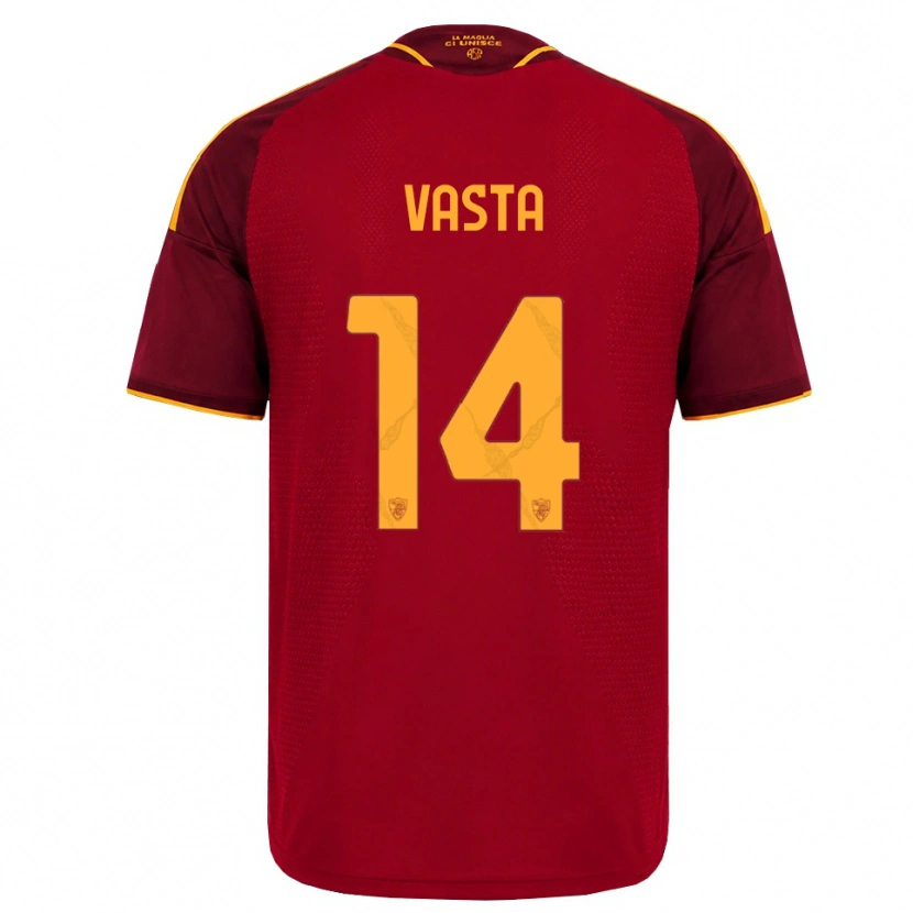 Danxen Børn Jacopo Vasta #14 Rød Gylden Gul Hjemmebane Spillertrøjer 2026/27 Trøje T-Shirt