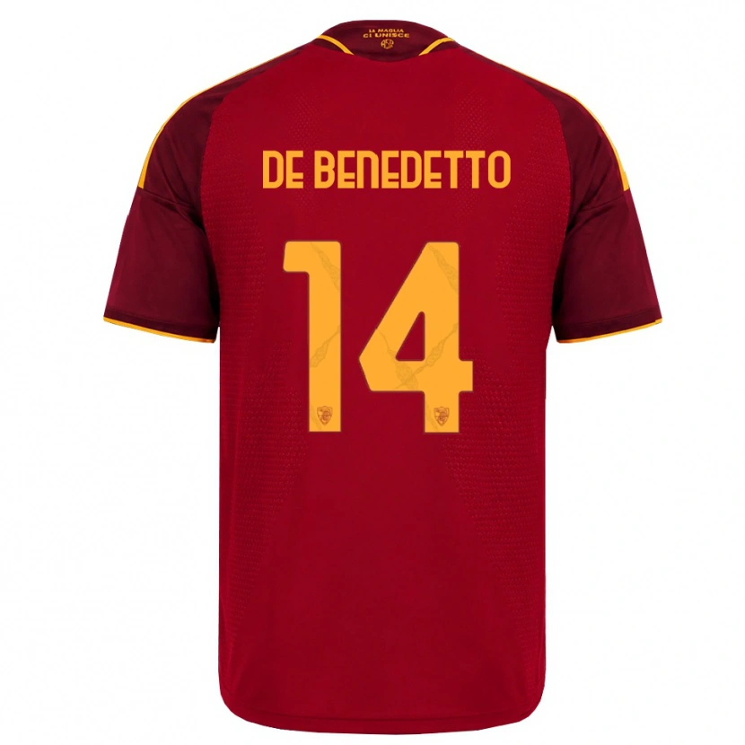 Danxen Børn Lorenzo De Benedetto #14 Rød Gylden Gul Hjemmebane Spillertrøjer 2026/27 Trøje T-Shirt