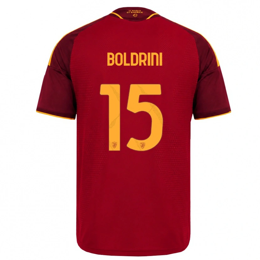 Danxen Børn Mattia Boldrini #15 Rød Gylden Gul Hjemmebane Spillertrøjer 2026/27 Trøje T-Shirt