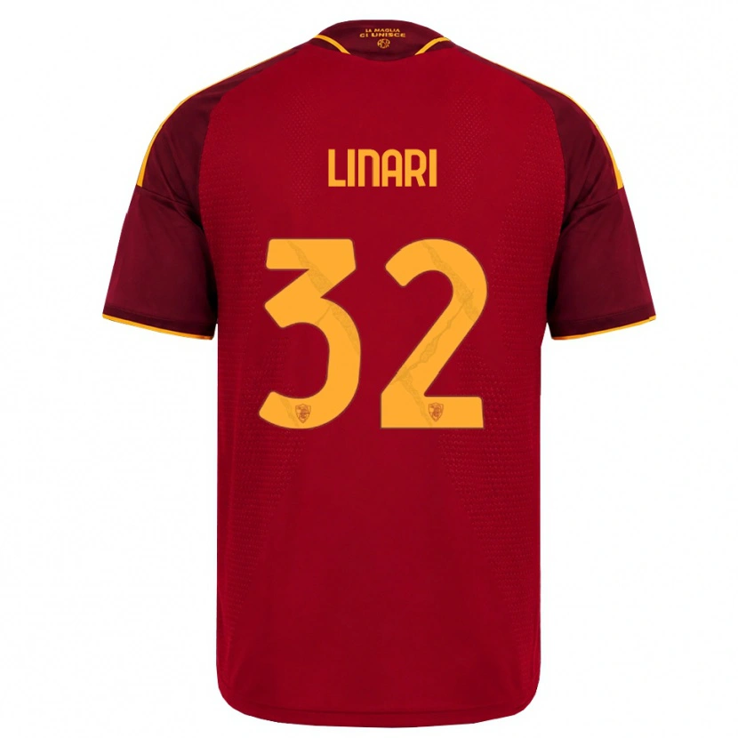 Danxen Børn Elena Linari #32 Rød Gylden Gul Hjemmebane Spillertrøjer 2026/27 Trøje T-Shirt