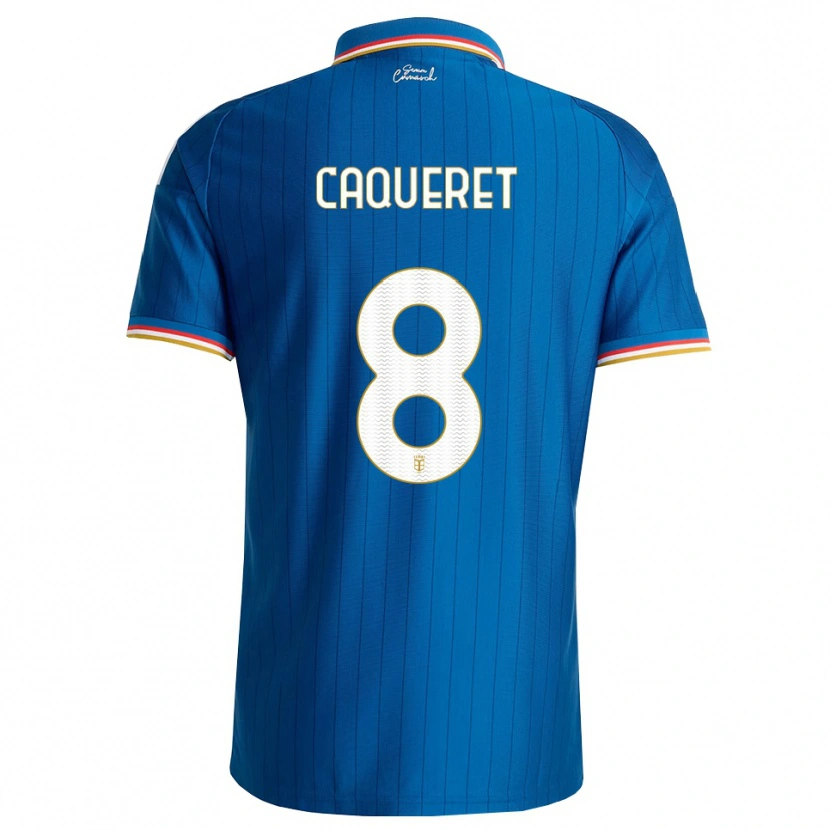 Danxen Børn Maxence Caqueret #8 Blå Hvid Rød Hjemmebane Spillertrøjer 2026/27 Trøje T-Shirt