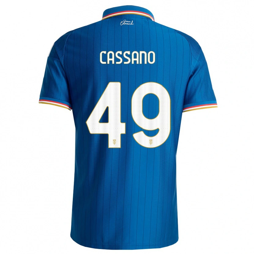 Danxen Børn Riccardo Cassano #49 Blå Hvid Rød Hjemmebane Spillertrøjer 2026/27 Trøje T-Shirt