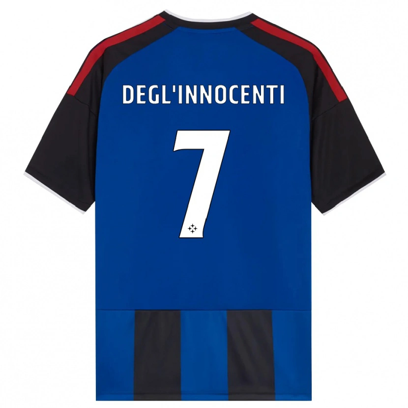 Danxen Børn Tommaso Degl'innocenti #7 Sort Rød Hvid Blå Hjemmebane Spillertrøjer 2026/27 Trøje T-Shirt