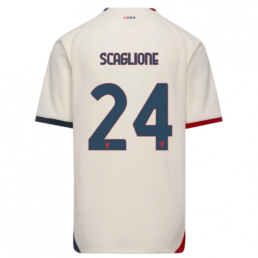 Danxen Børn Roberto Scaglione #24 Off-White Rød Udebane Spillertrøjer 2026/27 Trøje T-Shirt